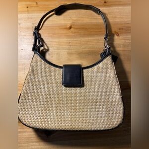 Coach Vintage Red Straw Woven Leather trim Small Shoulder Bag MOK-8159.